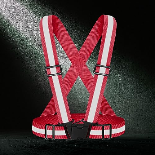 High Visibility Reflective Vest Safety Vest Running Reflective Gear Adjustable Reflective Vest for Walking,Jogging,Hiking,Night Cycling - color: Red