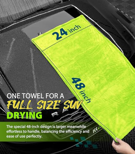 KKV Full-Sized SUV Drying Towel, 48”x24” Dual Sided Microfiber Car Cleaning Towel with Twisting Yarn Technique, 1400GSM Super Absorbent, Scratch-Free, Machine Washable (Darkgray-GreenYellow) - color: Darkgray-greenyellow