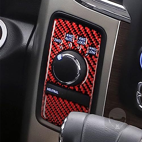Red Carbon Fiber Compatible with Dodge Ram 1500/2500/3500 2013 2014 2015 Carbon Fiber Four-Wheel Drive Switch Panel Interior Accessories Red (Kit-E 6Pcs) - color: Red 14