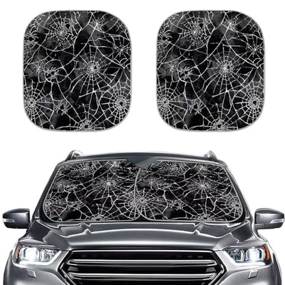 2 Pieces Spider Web Sun Visor for Car Foldable Auto Sun Heat and UV Rays Blocker Sun Shade for Most Sedans SUV MPV Trucks Van Parked in Summer Beach, Camping Parking,Backyard - color: Black Spiderweb