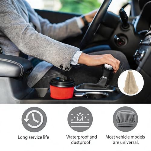 Automotive Shift Knob Dust Cover, Leather Construction, Shifter Boot Cover Replacement Part, Universal Fit for Manual/Automatic Transmissions Automotive Interior Accessories (Beige) - color: Beige