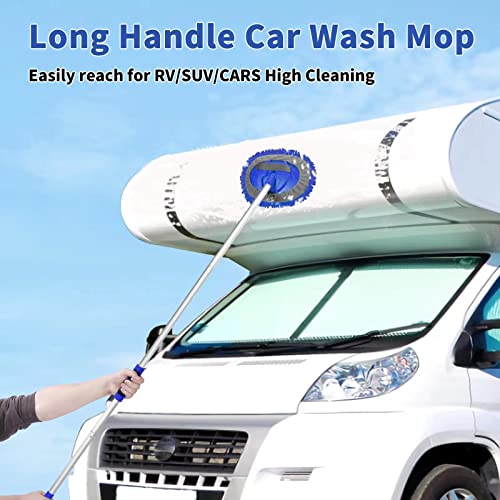 Wontolf 62'' Car Wash Brush With Long Handle - Chenille Microfiber Mop Mitt, Cleaning Kit, Windshield Window Squeegee, Duster, Microfiber Towels, Wheel Tire Brush for Cars, RV, Truck, Boat - color: Blue