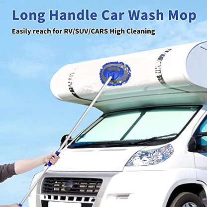 Wontolf 62'' Car Wash Brush With Long Handle - Chenille Microfiber Mop Mitt, Cleaning Kit, Windshield Window Squeegee, Duster, Microfiber Towels, Wheel Tire Brush for Cars, RV, Truck, Boat - color: Blue
