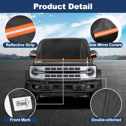 QUNSUNUS Bronco Cover 4 Door Cab Cover All Years,Waterproof Bronco Cab Cover with Cotton Liner, All Weather Half Car Rain Cover with Adjustable Straps and Zipper for Wind, Sun, UV and Dust Protection - size: for Bronco 4 Door Cab Cover