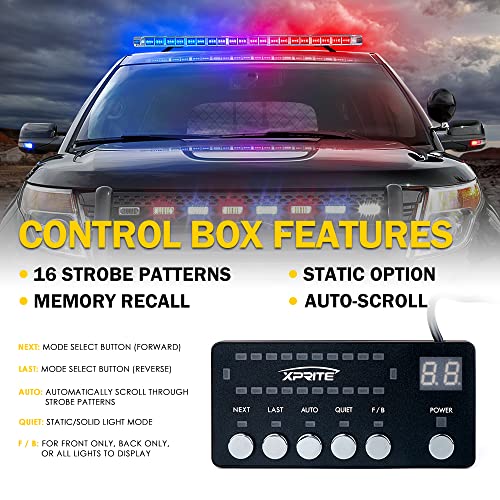 Xprite 48 Inch LED Rooftop Emergency Strobe Lights Bar w/Adjustable Mounting Brackets, Warning Flashing Police Lightbar for Security POV Law Enforcement Tow Trucks Volunteer Firefighter - Red Blue - color: Red Blue