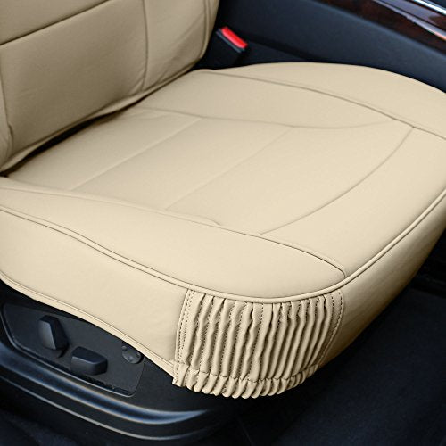 FH Group Ultra Comfort Highest Grade Faux Leather Full Set Cushion Pads Car Seat Covers for Front and Rear- Fit Most Car, Truck, SUV, or Van (Solid Beige) - color: Solid Beige, style: Full Set