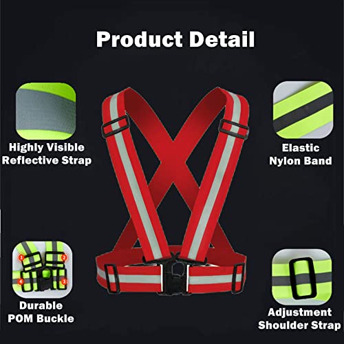 Reflective Vest, High Visibility Safety Vest Straps Reflective Gear for Night Running Walking Cycling for Men Women Kids - color: Red