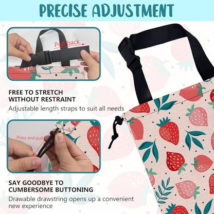 Car Garbage Bag Strawberry Berries and Leaves Hanging Canvas Car Trash Bag Waterproof Drawstring Car Back Seat Organizer for Car Back Front Seat Console with Adjustable Buckle - color: Strawberry Berries and Leaves