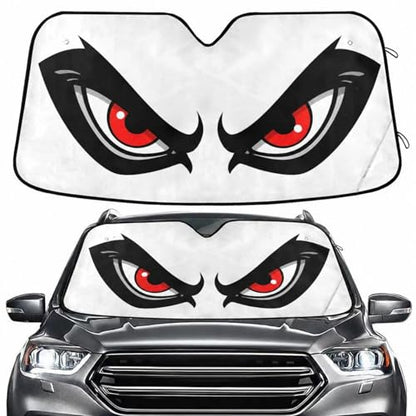 Windshield Sun Shade Cartoon Angry Red Eyes Front Window Block UV Shades Visor Reflective Retractable for Car SUV Trucks - color: B002