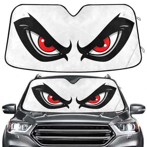 Windshield Sun Shade Cartoon Angry Red Eyes Front Window Block UV Shades Visor Reflective Retractable for Car SUV Trucks - color: B002