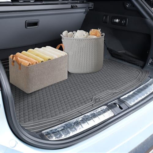 CAR PASS Gray Rubber Car Floor Mats & Cargo Liners, Durable Anti-Slip 3D Rhombus Waterproof Automotive Pad Trim Fit Liner All-Weather Trunk Mats Full Set Universal Fit Auto Van Sedan SUV Truck Gray - color: Gray With Cargo Liners