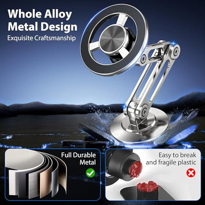 Ultra Magnetic Long-Arm Phone Holder Stand, Fits for MagSafe Car Mount Bracket【Windshield+Vent+Dash】, 360° Rotation Adjustable Strong Magnet Car Mount Desk Office Phone Cradle Holder, Silver - color: Silver