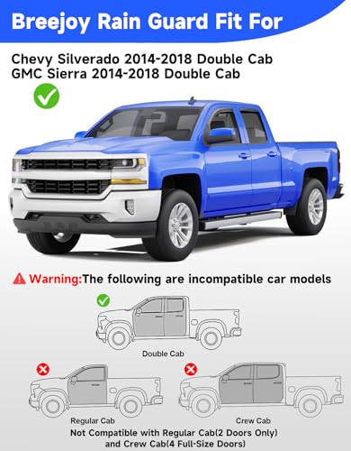in-Channel Rain Guards Fit for Truck Chevy Silverado/GMC Sierra 2014-2018 Double Cab, Window Rain Guards Visors Vent Visors Window Deflector Vent Shades Car Accessories -4 pcs - size: For 2014-2018 Silverado/GMC Sierra Double Cab