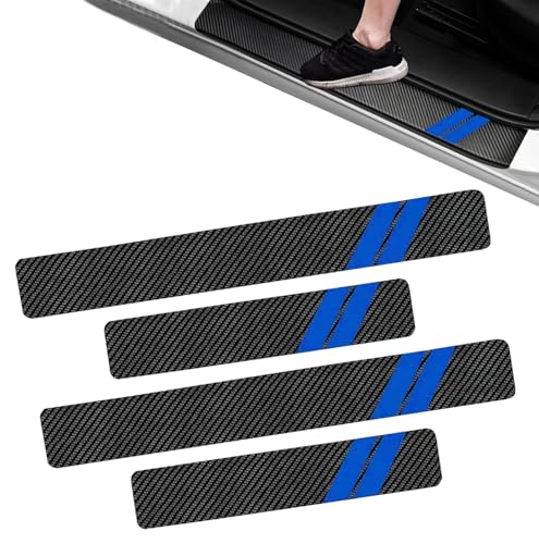 4 PCS Car Door Sill Protector, Carbon Fiber PU Leather Door Sill Protection Stickers, Universal Car Anti-scratch Decorative Sticker for Trunk Welcome Pedal (Blue) - color: Blue