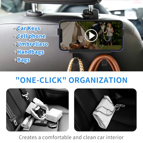 Upgraded Car Headrest Hidden Hook 2 in 1 Car Seat Hooks with Phone Holder for Purse, Hangers Vehicle Organizer ，Durable Hanger Storage Holder Organizer