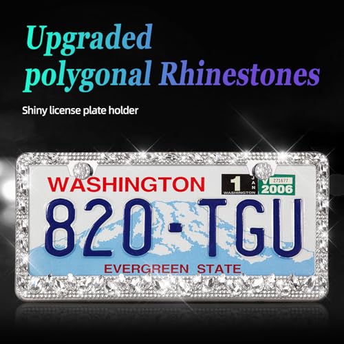 OKLPF Rhinestone Bling License Plate Frames for Women - Sparkle with Glitter Crystals & Diamond Bedazzled License Plate Cover, Fits Standard US Plates, Comes with Anti-Theft Screws & Gift Box(White) - color: White, size: 2pc