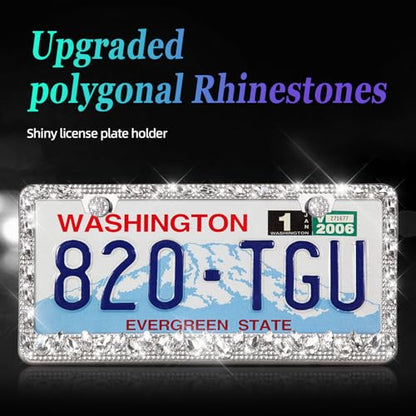 OKLPF Rhinestone Bling License Plate Frames for Women - Sparkle with Glitter Crystals & Diamond Bedazzled License Plate Cover, Fits Standard US Plates, Comes with Anti-Theft Screws & Gift Box(White) - color: White, size: 2pc