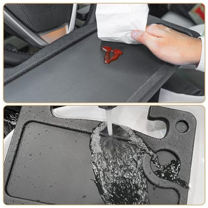 Oshotto Car Steering Wheel Desk | Food Table for Car | Laptop/Notepad| Seat Gap Storage Box for All Cars Black