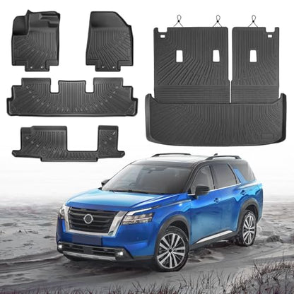 Cartist Floor Mats and Cargo Liner Fit for Nissan Pathfinder 8 Seats 2022-2026 All Weather TPE Floor Mat Pathfinder Accessories Heavy Duty Carpet Protection (Trunk Mat with Backrest Mat+Floor Mats) - size: 5)Nissan Pathfinder 8【22-26】Full set