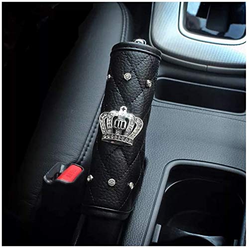 Queen Seat Safety Belt Pads - Leather Crystal Handbrake Cover - Bling Tiara Gear Crown Shift Stick Protector, for Girls Women or Ladies(4Pcs) - color: 1.1 Crown Bundle