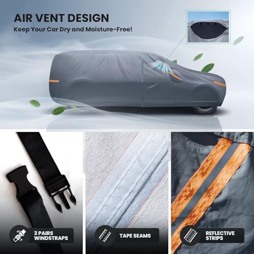 Large SUV Car Cover for Ford Expedition 100% Waterproof All Weather, Heavy Duty Outdoor Full Exterior Covers Rain Sun Wind UV Hail Protection.