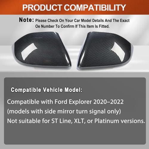 Door Wing Rearview Side Mirror Cover Caps, Pair Exterior Rear View Mirror Housing Door Wing Mirror Cover Cap, Compatible with Ford Explorer 2020-2022, Carbon Fiber, 2 PCS