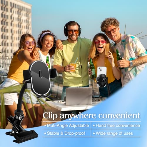 ROCKFREE Clip Phone Holder with 360° Gooseneck Arm & Auto-Locking Clamp,Short/Medium/Long Arm Options for Desk, Mic Stand, Table,Treadmill – Fits 4-7" Smartphones(Medium-5.9 inch Arm) - size: Medium-5.9 inch Arm