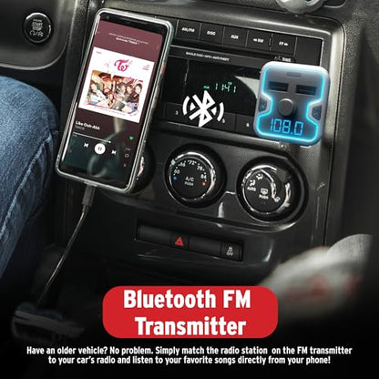 Car and Driver Bluetooth 5.0 FM Transmitter Car Charger, USB-C PD Fast Charging Adapter, Dual USB Car Lighter Plug with Hands Free Calls, Music Streaming for iPhone Android Alexa Siri Google