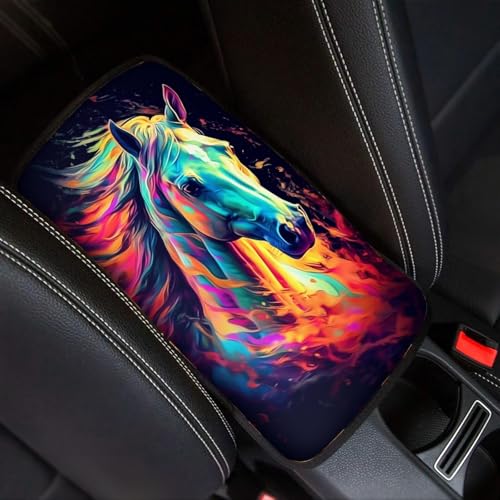 Modysero Cool Print Dustyproof Univerasl Fit and Soft Car Armrest Pad Aesthetics Horse Armrest Cover Interior Decoration for Cars Truck SUV Sedan - color: aesthetics horse