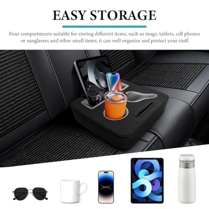 Car Back Seat Organizer, Leather Automotive Rear Seat Couch Cup Holder Expander Tray, Vehicle Cup Holder Tray Holds Snacks Remotes Phones for Truck RV Boat Couch Pillow Bed - color: Black