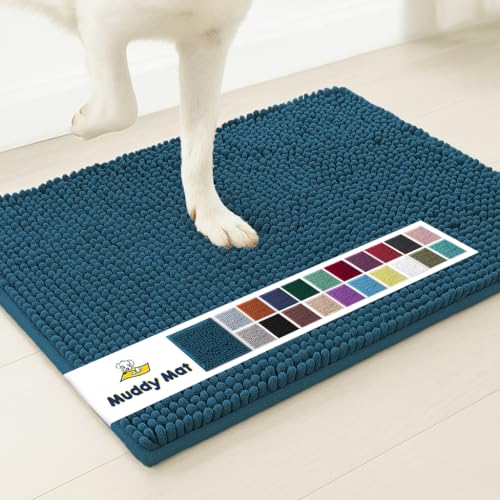 Muddy Mat® | Super Absorbent Door Mat Indoor, Microfiber Quick Dry Chenille Entryway Rug, Non-Slip Front Door Mat, Indoor Mats for Entryway, Machine Washable Pet Rug, Atlantic Blue 16"x24" - color: Atlantic Blue, size: 16" x 24"