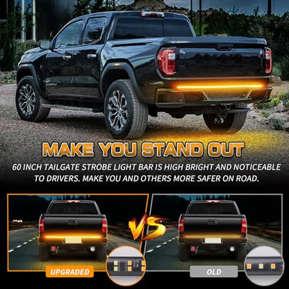 XRIDONSEN 60 inch Truck Tailgate Amber Strobe Lights Strip 360 LED Tail Emergency Light Bar Flashing Warning Hazard Safety Rear Window Lights for Tow Plow Trucks Construction Vehicles Pickup Trailer - color: Amber/Yellow