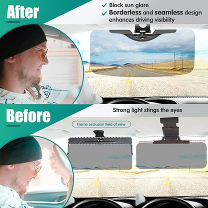 Sun Visor Extender for Car - Universal Adjustable Side Window Sun Blocker UV400, Folding Clip-On Visor Extension, Easy Install & Glare Reduction (Black-2 Pack)