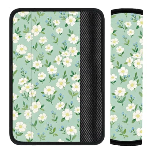 2Pcs Seat Belt Cover Pad 11 Inch Long Seat Belt Cushion Soft Comfort Shoulder Strap Protector Neck Pad Auto Accessory Decoration for Car Truck SUV Bag Backpack Green White Floral - color: Green White Floral