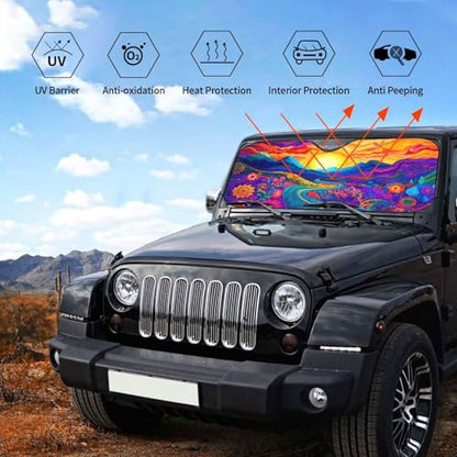 Abstract Flower Sunrise Car Sun Shade Windshield Sunshade Foldable Front Window Shield Cover for Truck SUV - color: Blue2
