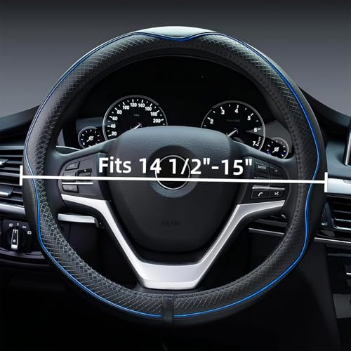 LABBYWAY Microfiber Leather Steering Wheel Cover, Universal 14.5-15 Inch Steering Wheel Anti Slip Car Interior Accessories for Men Women (Black with Blue Line) - color: Black with Blue Line