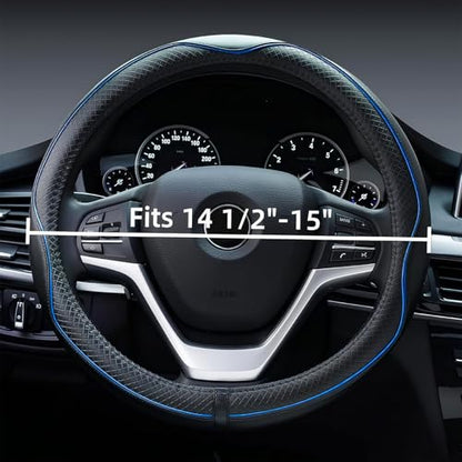 LABBYWAY Microfiber Leather Steering Wheel Cover, Universal 14.5-15 Inch Steering Wheel Anti Slip Car Interior Accessories for Men Women (Black with Blue Line) - color: Black with Blue Line