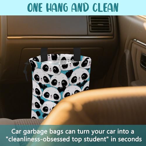 Car Garbage Bag Cute Panda Hanging Canvas Car Trash Bag Waterproof Drawstring Car Back Seat Organizer for Car Back Front Seat Console with Adjustable Buckle - color: Cute Panda