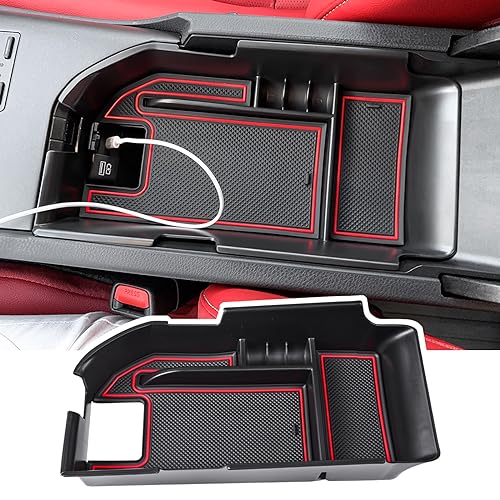 EDBETOS Center Console Organizer Tray Compatible with Toyota Camry XLE XSE 2018-2024 and Camry LE SE 2020-2023 2024 Accessories Armrest Secondary Storage Box ABS Insert Tray, Fit Dual USB Ports,Red - color: Red