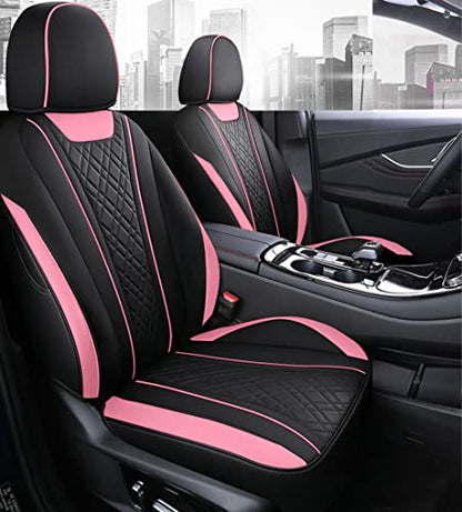 SanQing Car Seat Covers Full Set, Super Luxurious Heavy Duty Waterproof Leather Automotive Vehicle Cover for Cars SUV Pick-up Truck, Universal Non-Slip Seat Car Pink Accessories (Full Set/Pink Black) - color: Full Set/Pink black