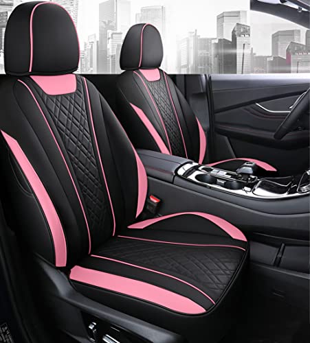 SanQing Car Seat Covers Full Set, Super Luxurious Heavy Duty Waterproof Leather Automotive Vehicle Cover for Cars SUV Pick-up Truck, Universal Non-Slip Seat Car Pink Accessories (Full Set/Pink Black) - color: Full Set/Pink black