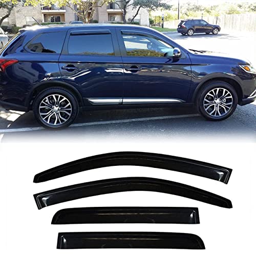 Original Side Rain Guards, 4pcs Out-Channel Tape-On Nice Wind Deflector Set, Window Visors fit for 2011-2020 Mitsubishi Outlander (Not Fit Outlander Sport Models) 94642 - size: 11-20 Outlander