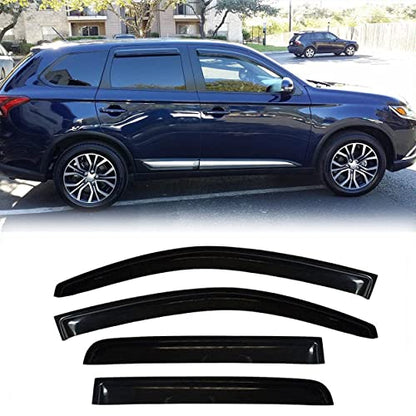 Original Side Rain Guards, 4pcs Out-Channel Tape-On Nice Wind Deflector Set, Window Visors fit for 2011-2020 Mitsubishi Outlander (Not Fit Outlander Sport Models) 94642 - size: 11-20 Outlander