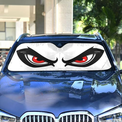 Windshield Sun Shade Cartoon Angry Red Eyes Front Window Block UV Shades Visor Reflective Retractable for Car SUV Trucks - color: B002