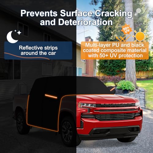 QUNSUNUS Silverado 1500 Cab Cover Regular/Extended/Crew Cab All Years Compatible with Sierra 1500,Waterproof Silverado Truck Cover with Cotton Liner, Half Car Cover with Adjustable Straps and Zipper - size: for Silverado&Sierra 1500 Cab Cover