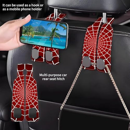 1 Pack Purse Hook for Car Red and White Spider Web Headrest Back Seat Hook Premium Leather Double Metal Hanger Storage Pack Bag Purse Holder Car Accessories - color: Red and White Spider Web