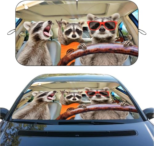 Funny Raccoon Car Windshield Sunshade, Foldable Front Window Sun Shade, UV Rays & Heat Blocking, Universal Fit for Sedan SUV Truck, 59" x 31.5" Automotive Interior Protector - color: color 3