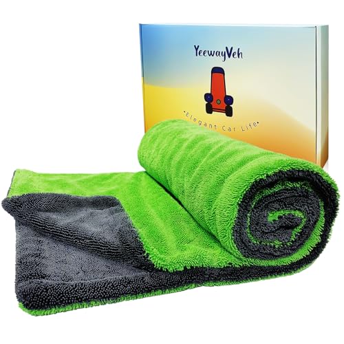 YeewayVeh 'Agile Giant' Car Drying Towel, 28x36 Inch Quick Car Wash Drying Towels, 1400 GSM Super Absorbent, Double Sided Microfiber Towels for Cars Effortless & Scratch-Free Detailing, Green - color: Green, size: 1 Pack