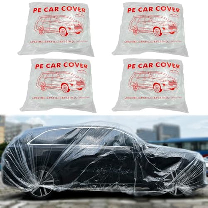 4 Packs Disposable Car Cover Clear Plastic Car Cover Universal Rain Dust Garage Cover with Elastic Band Large (15.7FT x 24.6FT) - size: 4 PCS LL(15.7ft * 24.8ft)