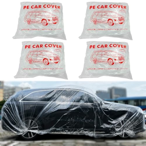 4 Packs Disposable Car Cover Clear Plastic Car Cover Universal Rain Dust Garage Cover with Elastic Band Large (15.7FT x 24.6FT) - size: 4 PCS LL(15.7ft * 24.8ft)